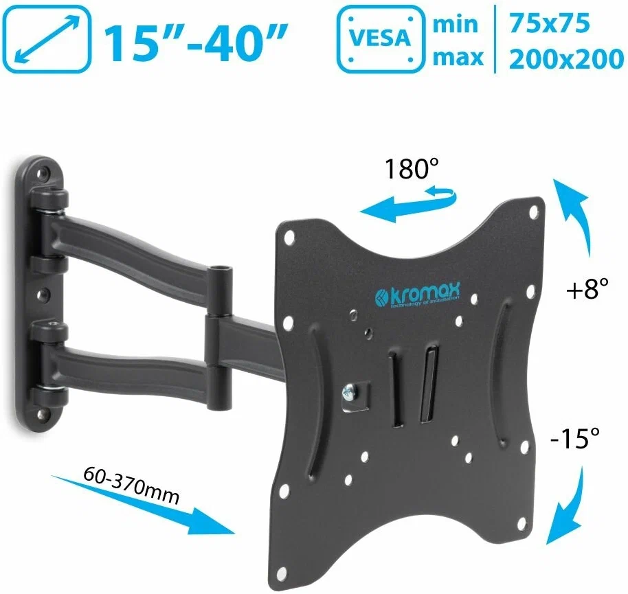 

Кронштейн для ТВ Kromax Techno-3 (VESA до 200x200, 15"-40", макс. 20 кг) (Grey Titan)