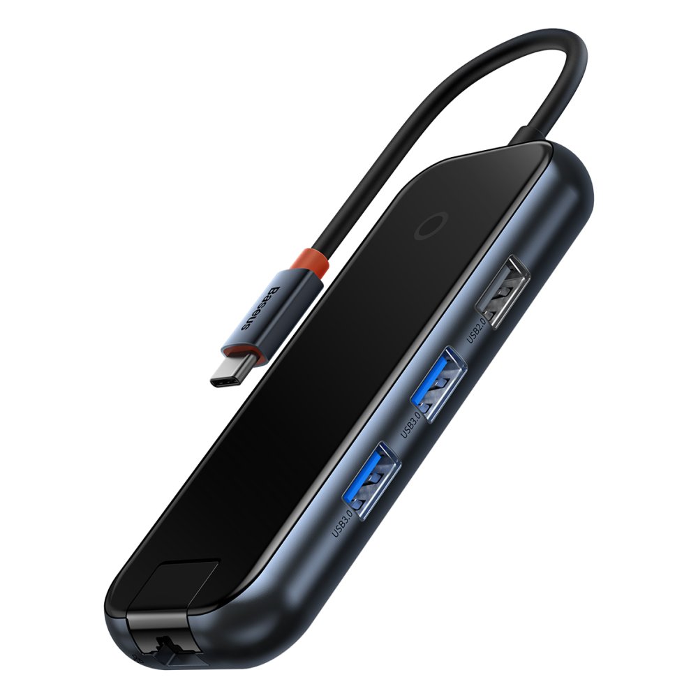 

Хаб Baseus AcmeJoy 5-Port Type-C HUB Adapter (Type-C - USB3.0*2+USB2.0*1+Type-C PD&Data *1+RJ45*1) (WKJZ010113) (Черный)