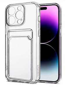 Чехол силиконовый с картхолдером для iPhone 14 (Прозрачный)