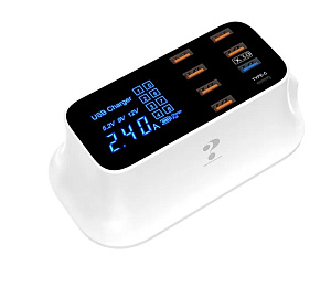 Сетевая зарядка Gurdini HUB 40W - LED 7 USB + 1 USB-C (Белый)