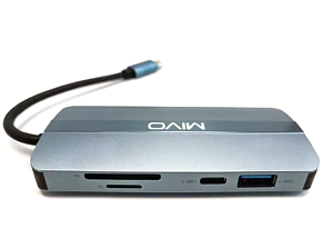 Хаб MIVO 9in1 MH-9011 Typr-C PD + USB-C + HDMI + LAN + SD + TF + USB3.0 + (USB2.0x2) (Серебристый)